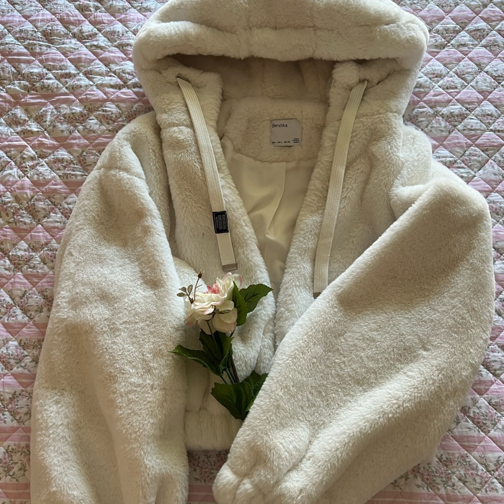 asos bershka faux fur hooded jacket
